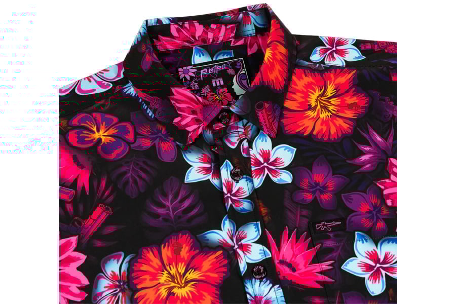 Retro Rifle Tropical Fields Short Sleeve Button Down Shirt