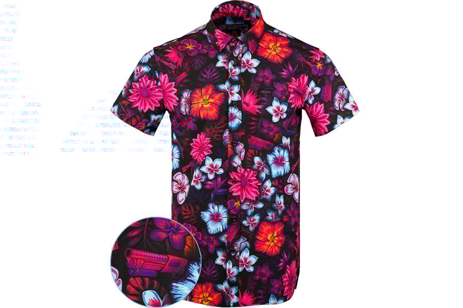 Retro Rifle Tropical Fields Short Sleeve Button Down Shirt