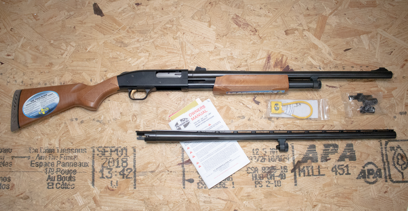 MOSSBERG 500 12 Gauge Police Trade-In Shotgun with Extra Barrel, Chokes, Manual