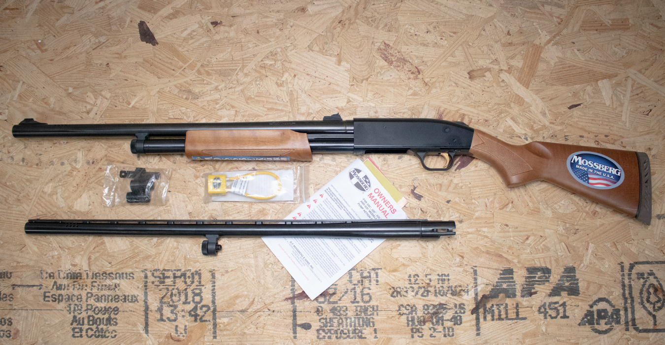 MOSSBERG 500 12 Gauge Police Trade-In Shotgun with Extra Barrel, Chokes, Manual