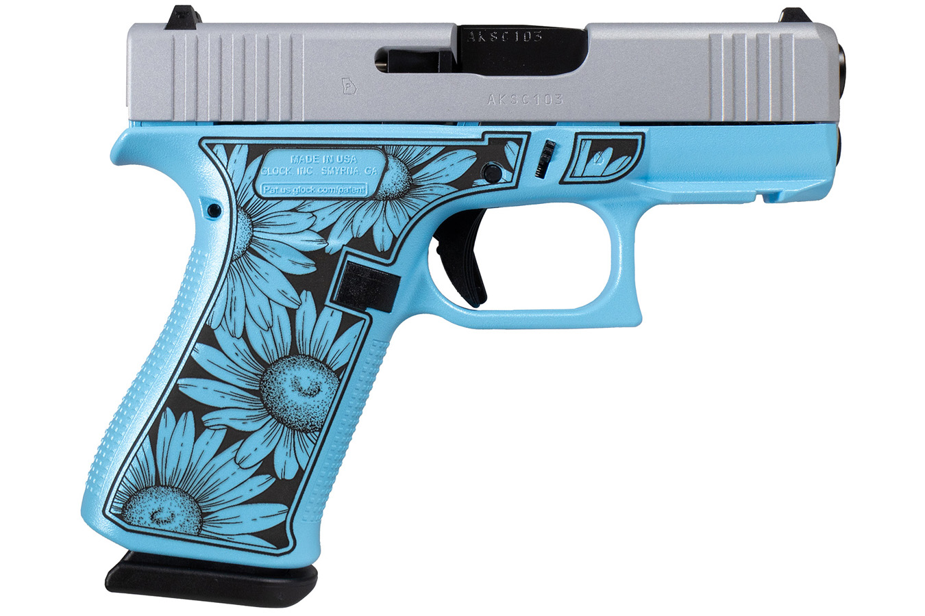 GLOCK 43X FR 9mm Sub-Compact Pistol with Miss Daisy Blue Cerakote Frame