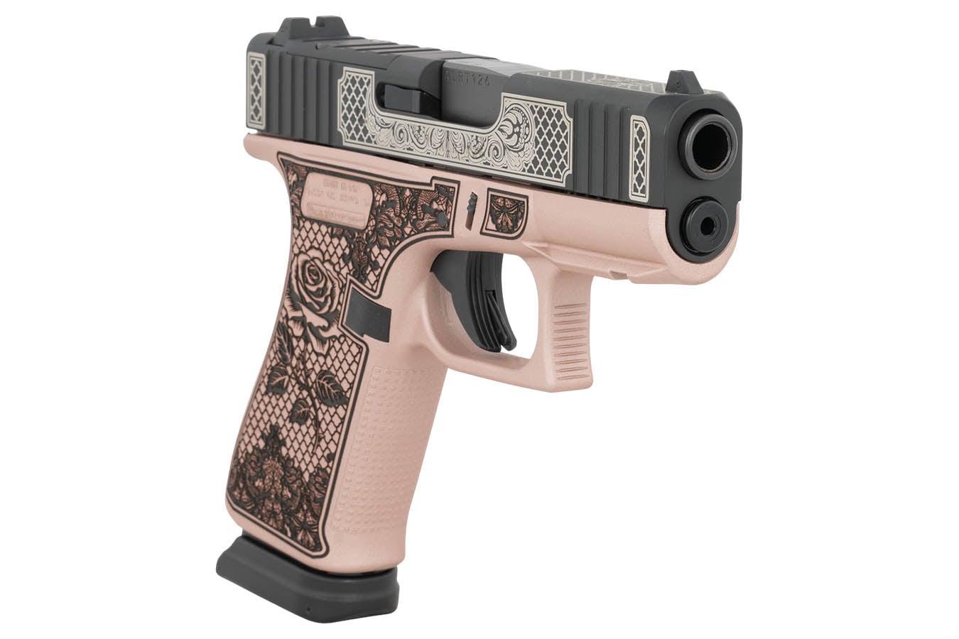 GLOCK 43X MOS 9mm Optic Ready Pistol with Rose Frame and Engraved Slide
