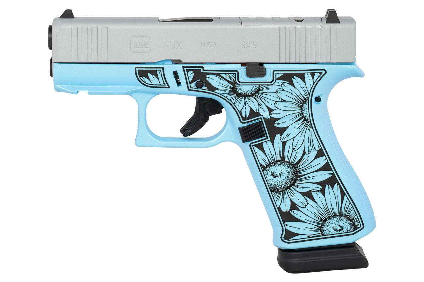 GLOCK G43X MOS 9mm Optic Ready Pistol with Blue Flower Engraved Finish