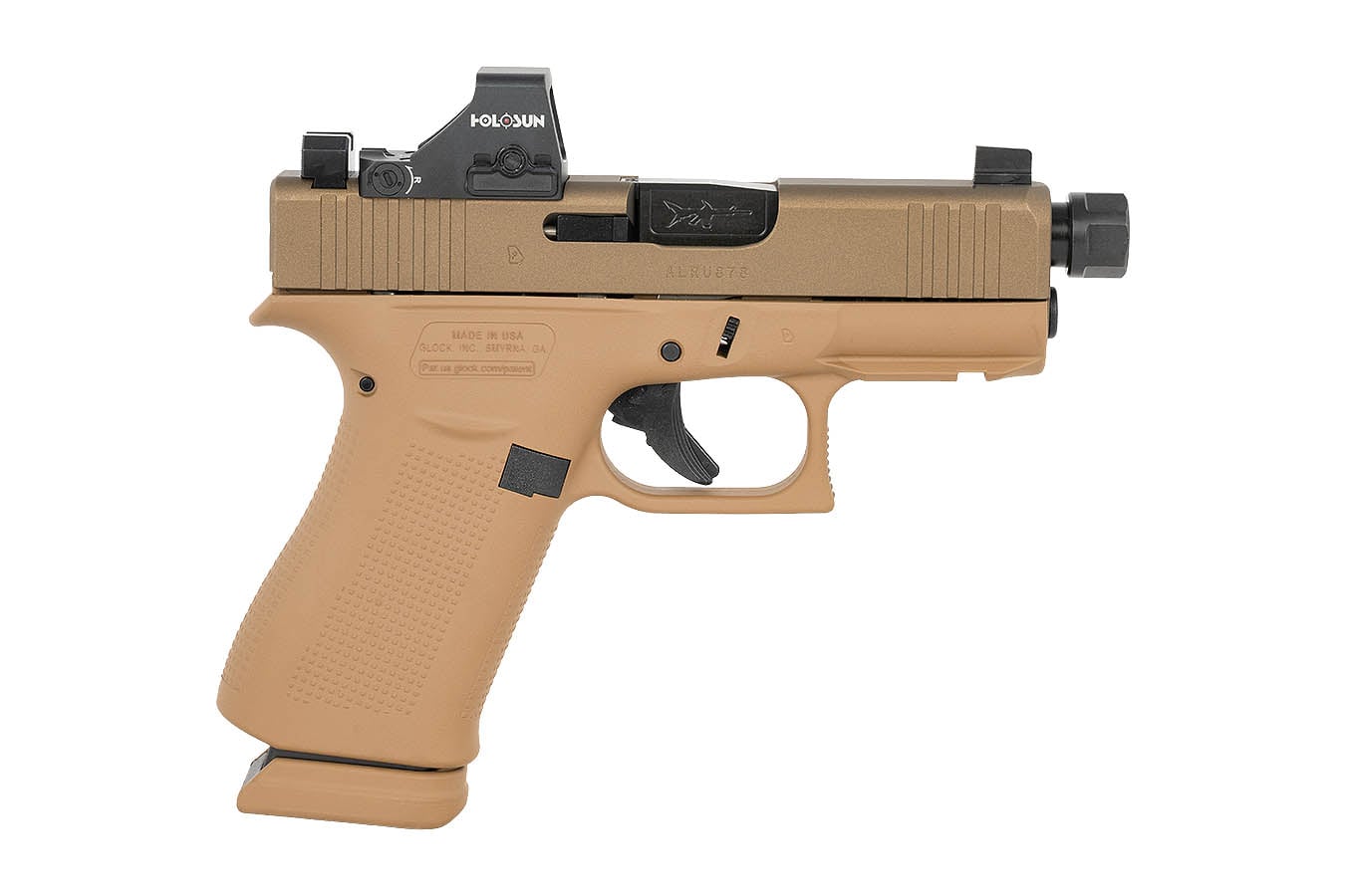 GLOCK 43X MOS 9mm Optic Ready Pistol with FDE Frame, Threaded Barrel and Holosun HS407K X2 Red Dot 