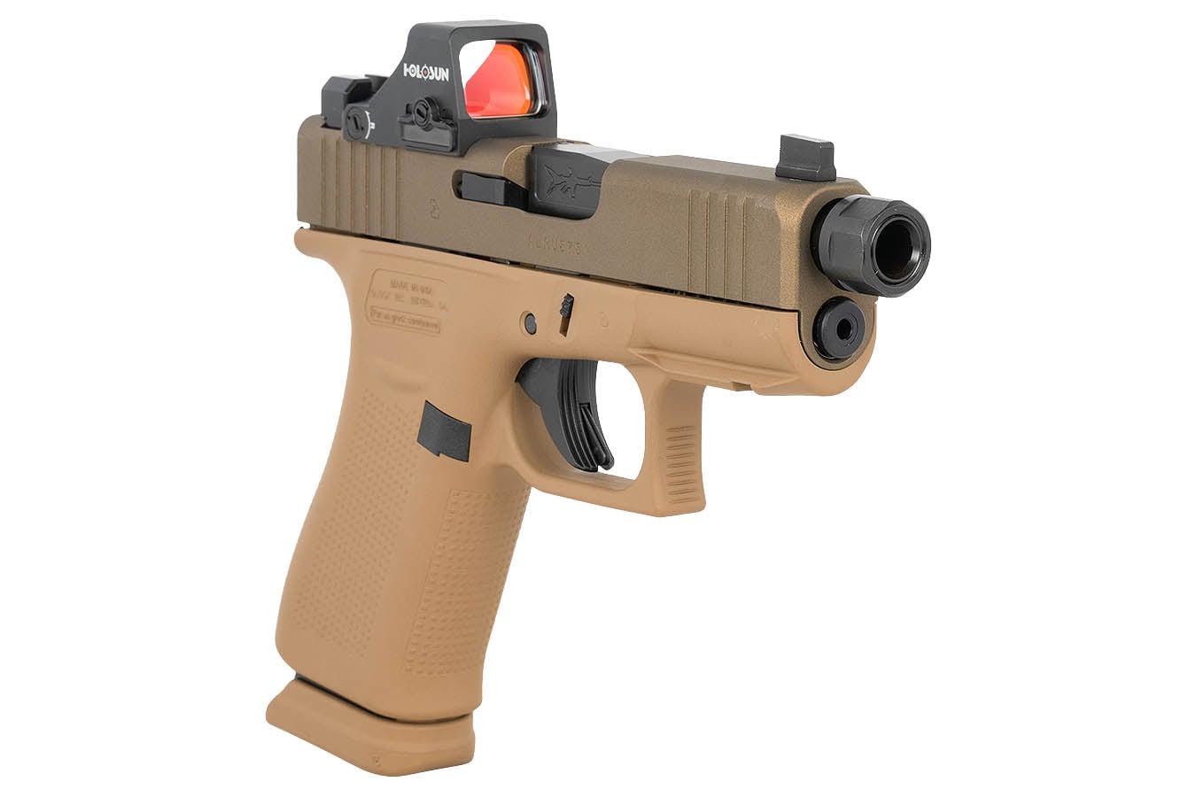 GLOCK 43X MOS 9mm Optic Ready Pistol with FDE Frame, Threaded Barrel and Holosun HS407K X2 Red Dot 