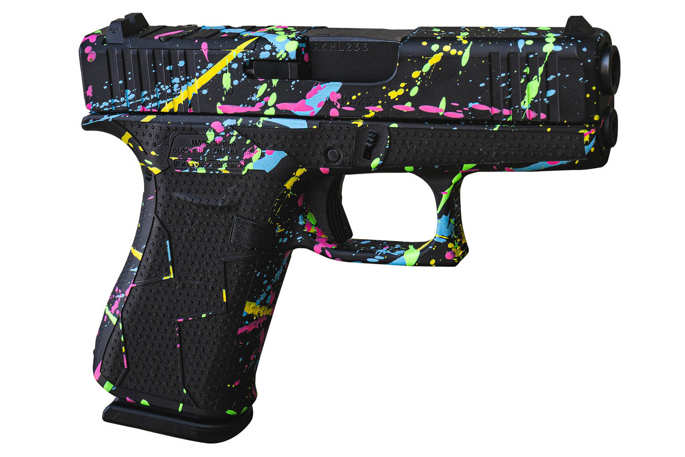 GLOCK 43x MOS 9mm Optic Ready Pistol with Black Splatter Cerakote Finish