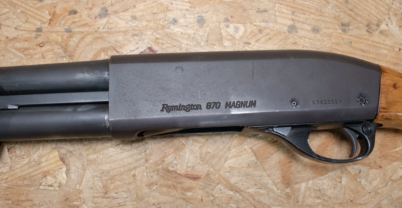REMINGTON 870 Magnum 12 Gauge Police Trade-In Shotgun with Extended Magazine, Wood Stock