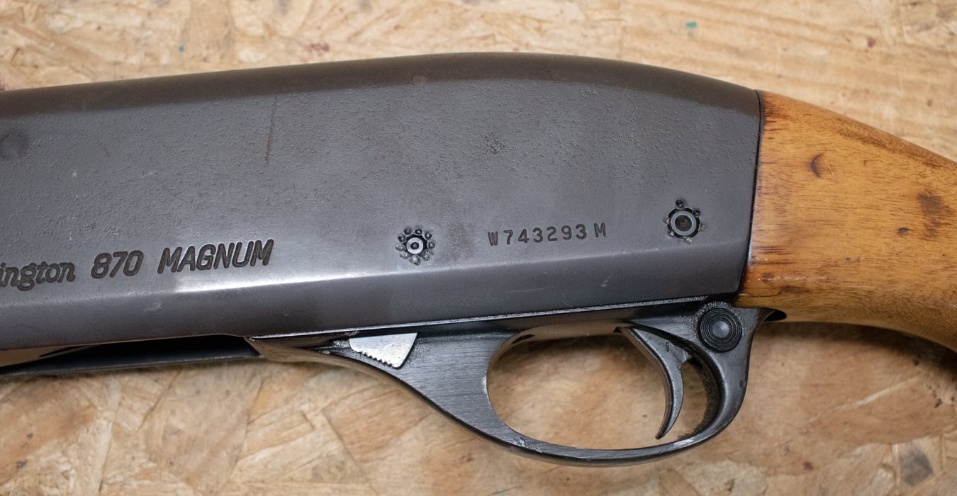 REMINGTON 870 Magnum 12 Gauge Police Trade-In Shotgun with Extended Magazine, Wood Stock