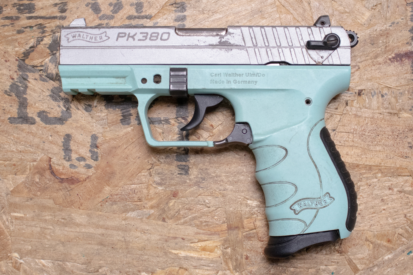WALTHER PK380 380ACP Police Trade-In Pistol with Aqua Frame and Stainless Slide