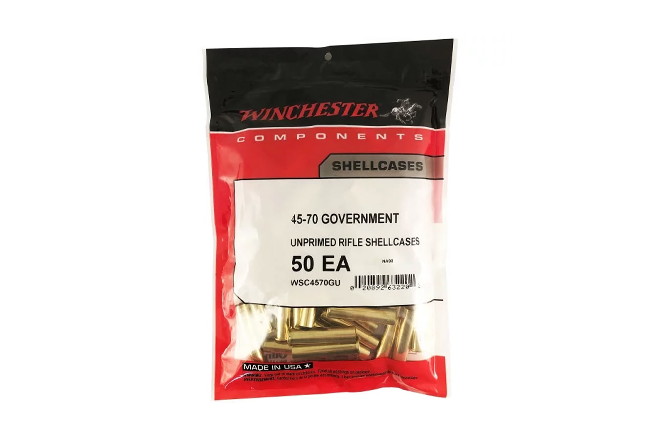 WINCHESTER AMMO 45-70 Government Unprimed Brass Rifle Shell Cases 50/Bag