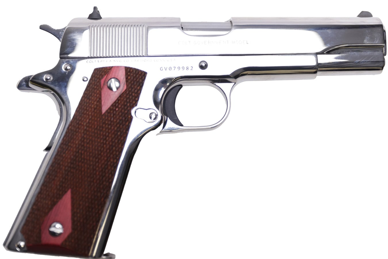 COLT 1911 Government .38 Super Pistol with 5 Inch Stainless Steel Barrel and Rosewood Grips (Blemished)