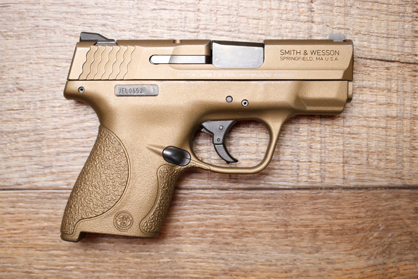 SMITH AND WESSON M&P9 Shield 9mm Police Trade-In Pistol with Bronze Finish (No Magazine)
