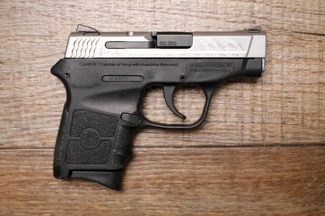 SMITH AND WESSON M&P Bodyguard 380 380 ACP Police Trade-In Pistol with Stainless Engraved Slide