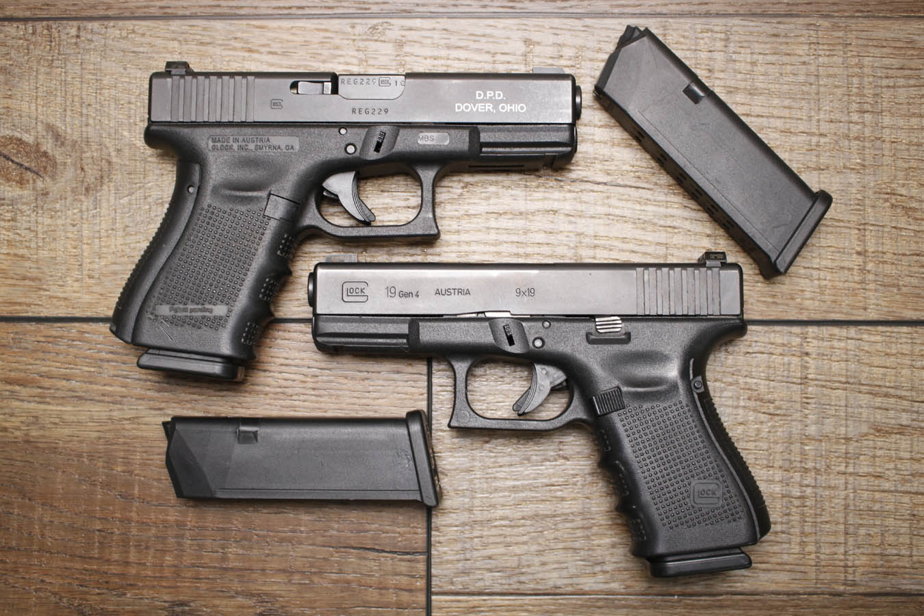GLOCK 19 Gen 4 9mm Police Trade-In Pistols with Dover PD Department Stamps (Good Condition)