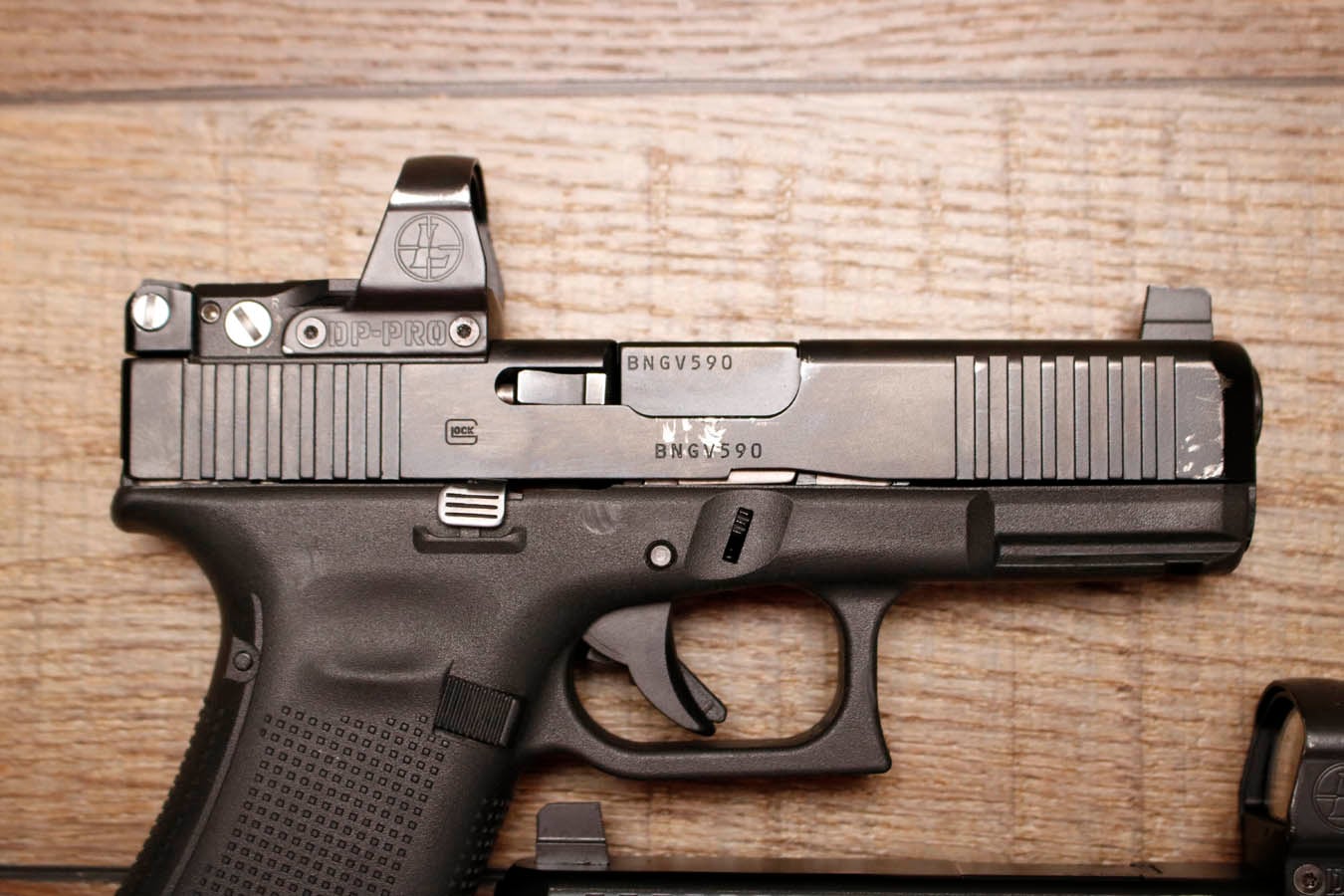GLOCK 45 9mm Police Trade-In Pistol with Night Sights and Leupold Delta Point Pro Red Dot (Fair Condition)