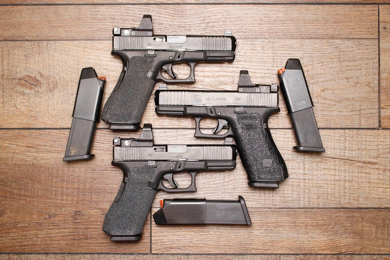 GLOCK 45 9mm Police Trade-In Pistol with Stippled Grips, Night Sights and LeupoldDelta Point Pro Red Dot (Very Good Condition)