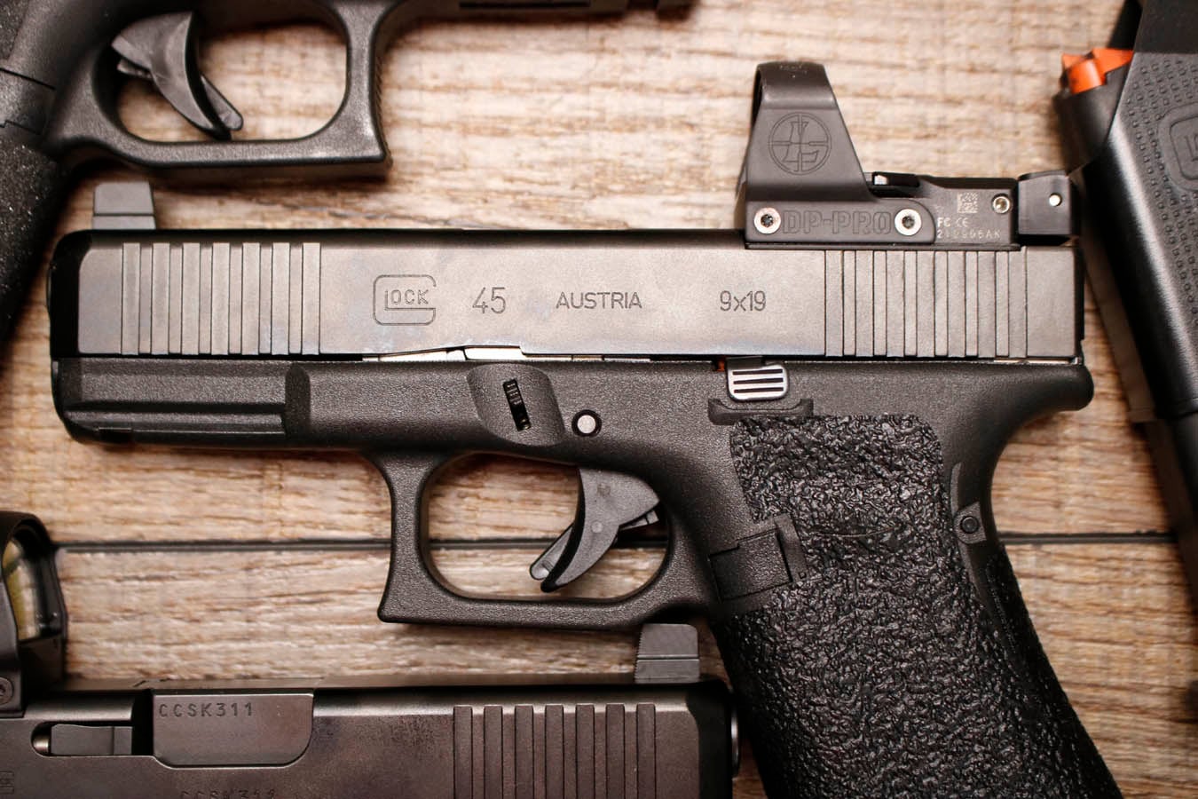 GLOCK 45 9mm Police Trade-In Pistol with Stippled Grips, Night Sights and LeupoldDelta Point Pro Red Dot (Very Good Condition)