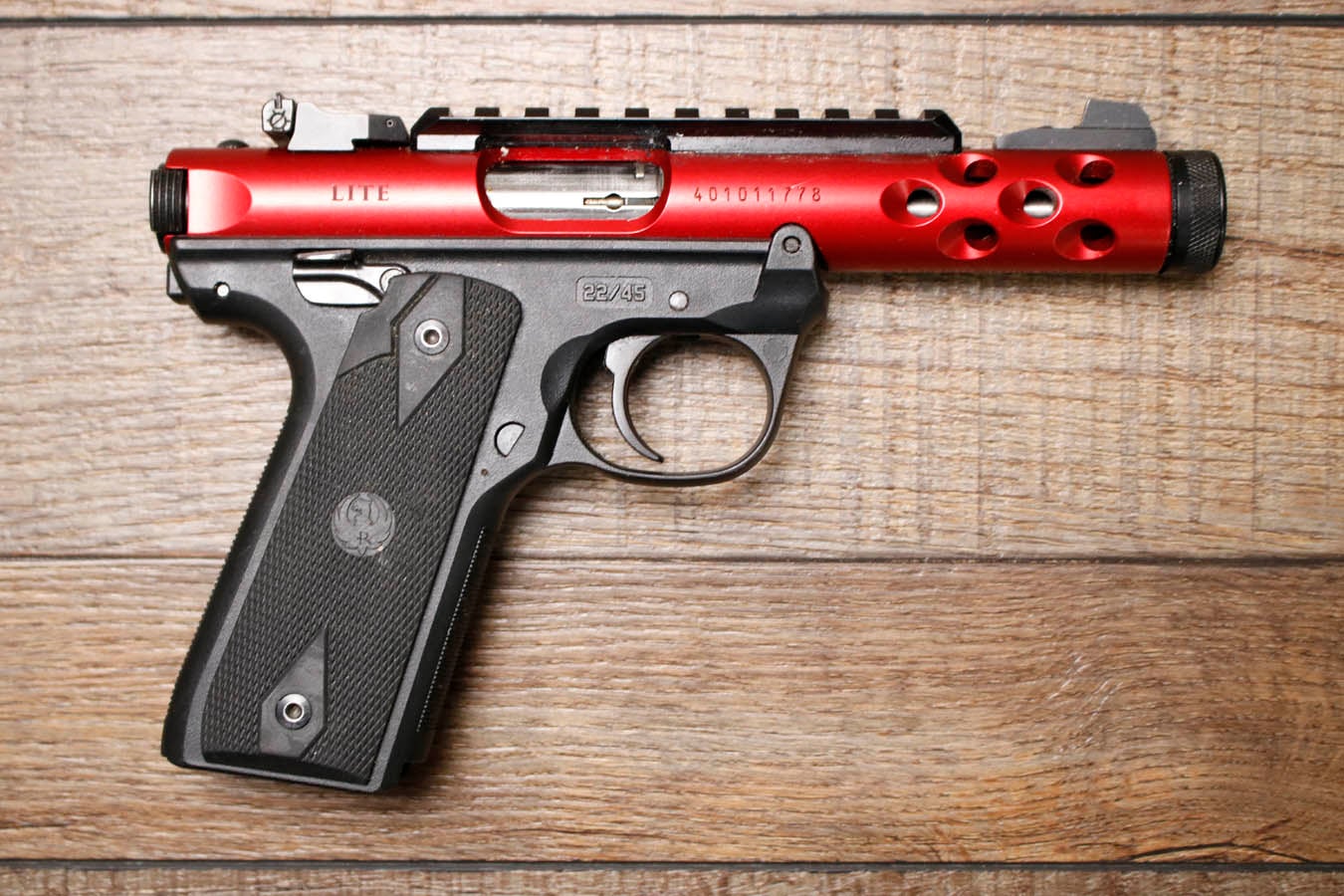 RUGER Mark IV 22/45 Lite 22LR Police Trade-in Pistol with Red Anodized Finish and Threaded Barrel (No Magazine)