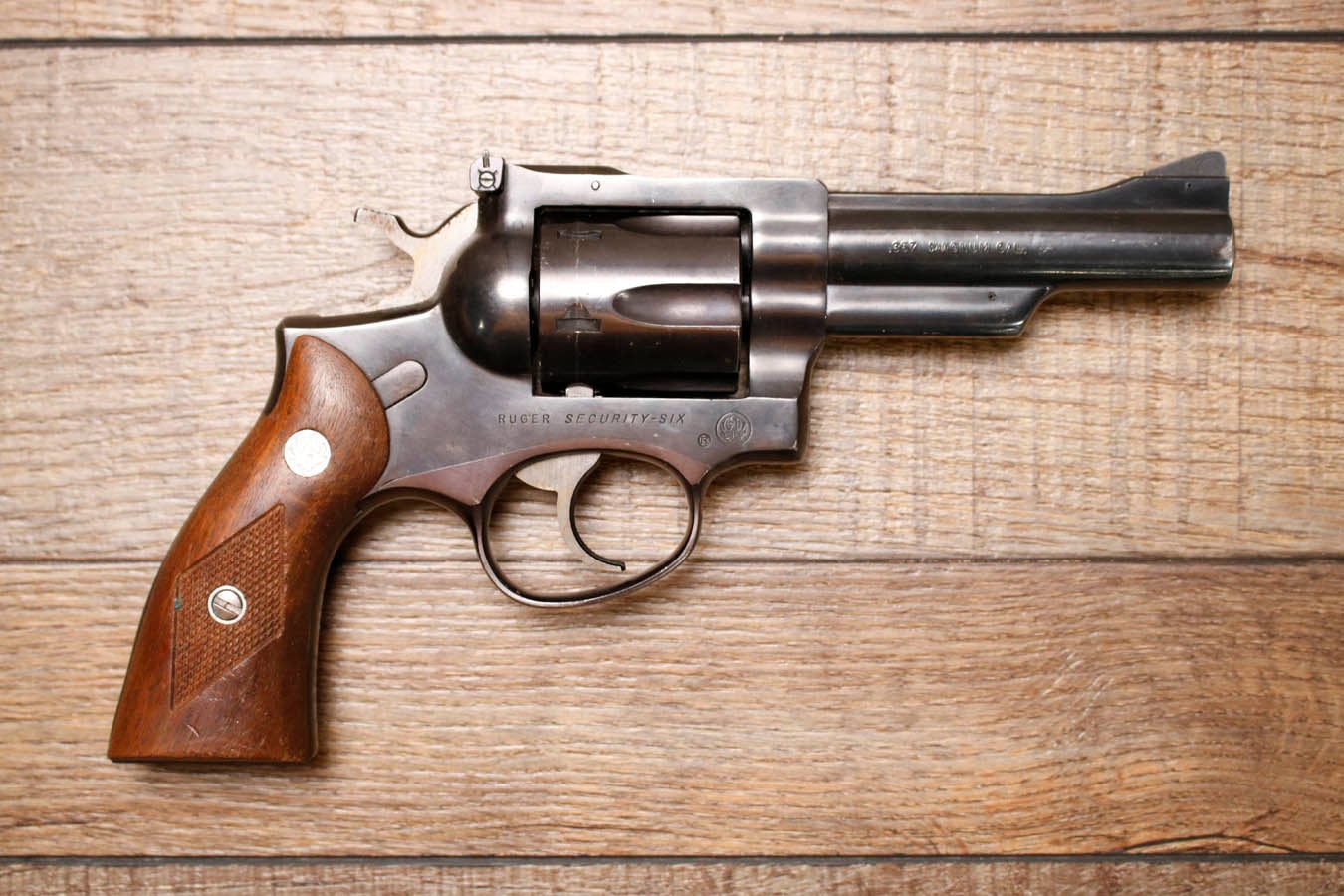 RUGER Security-Six 357 Magnum Police Trade-In Revolver with 4 Inch Barrel and Wood Grips