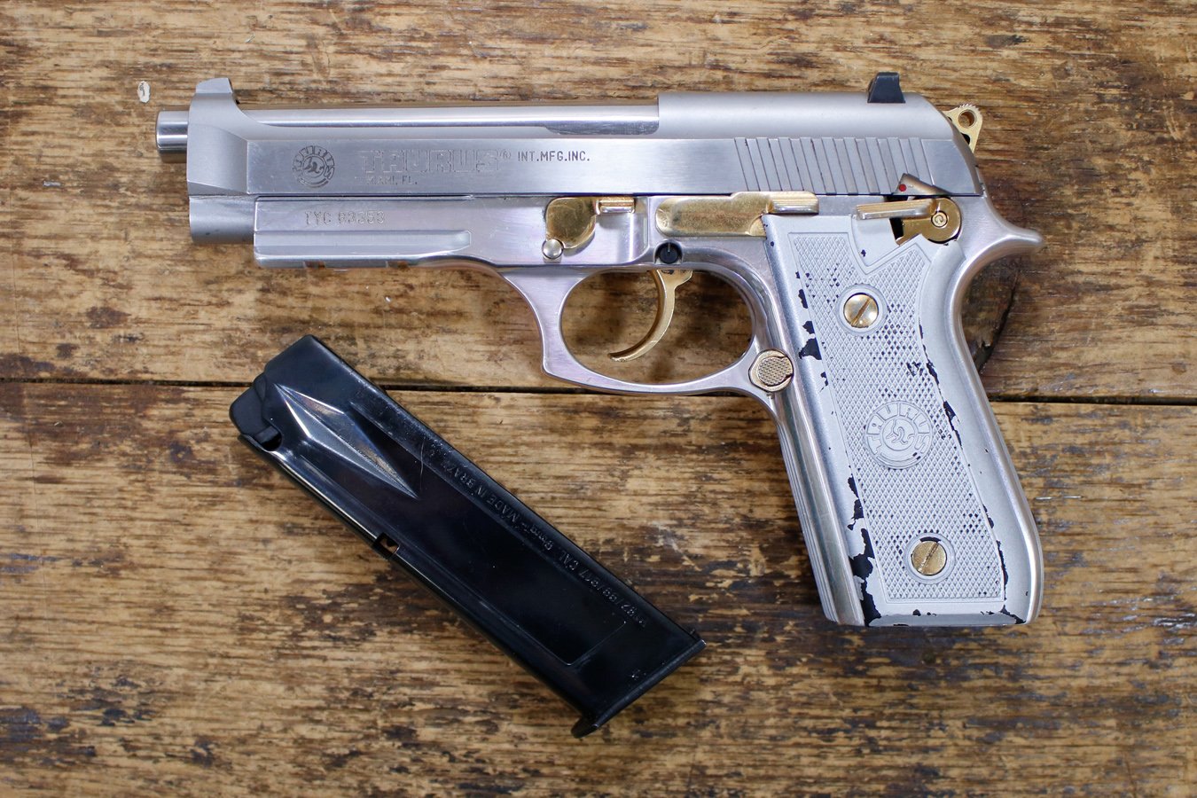 TAURUS PT-92 AFS 9mm Police Trade-In Pistol with Gold Highlights and Accessory Rail