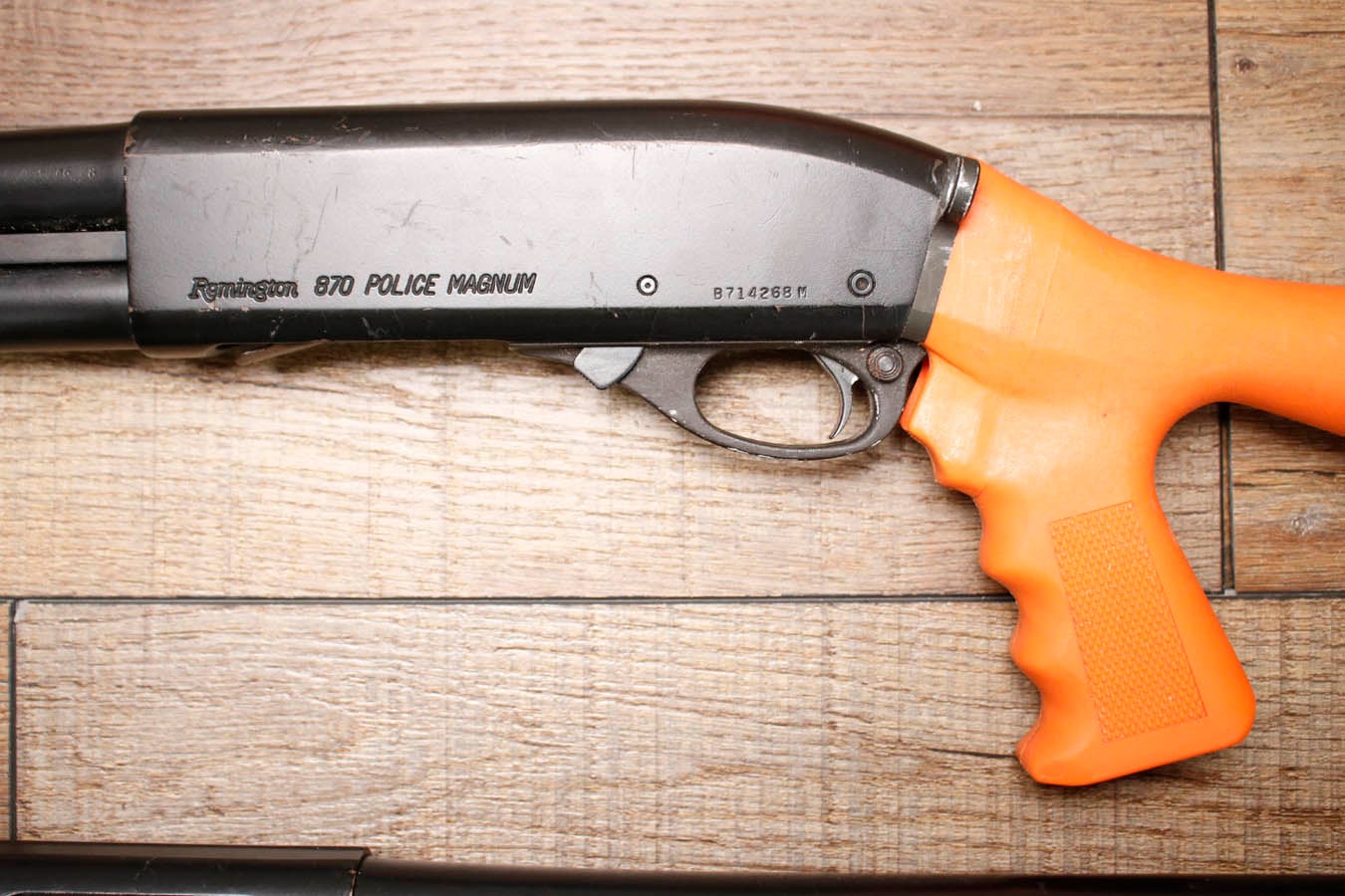 REMINGTON 870 Police Magnum 12GA Police Trade-In Shotgun with Synthetic Orange Furniture18 Inch Barrel and Extended Mag Tube