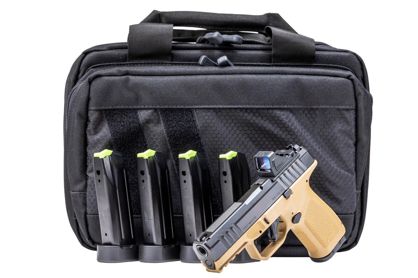 Rost Martin RM1C 9mm FDE Pistol with Viridian RFX11 Green Dot, Five Magazines and Savior Bag