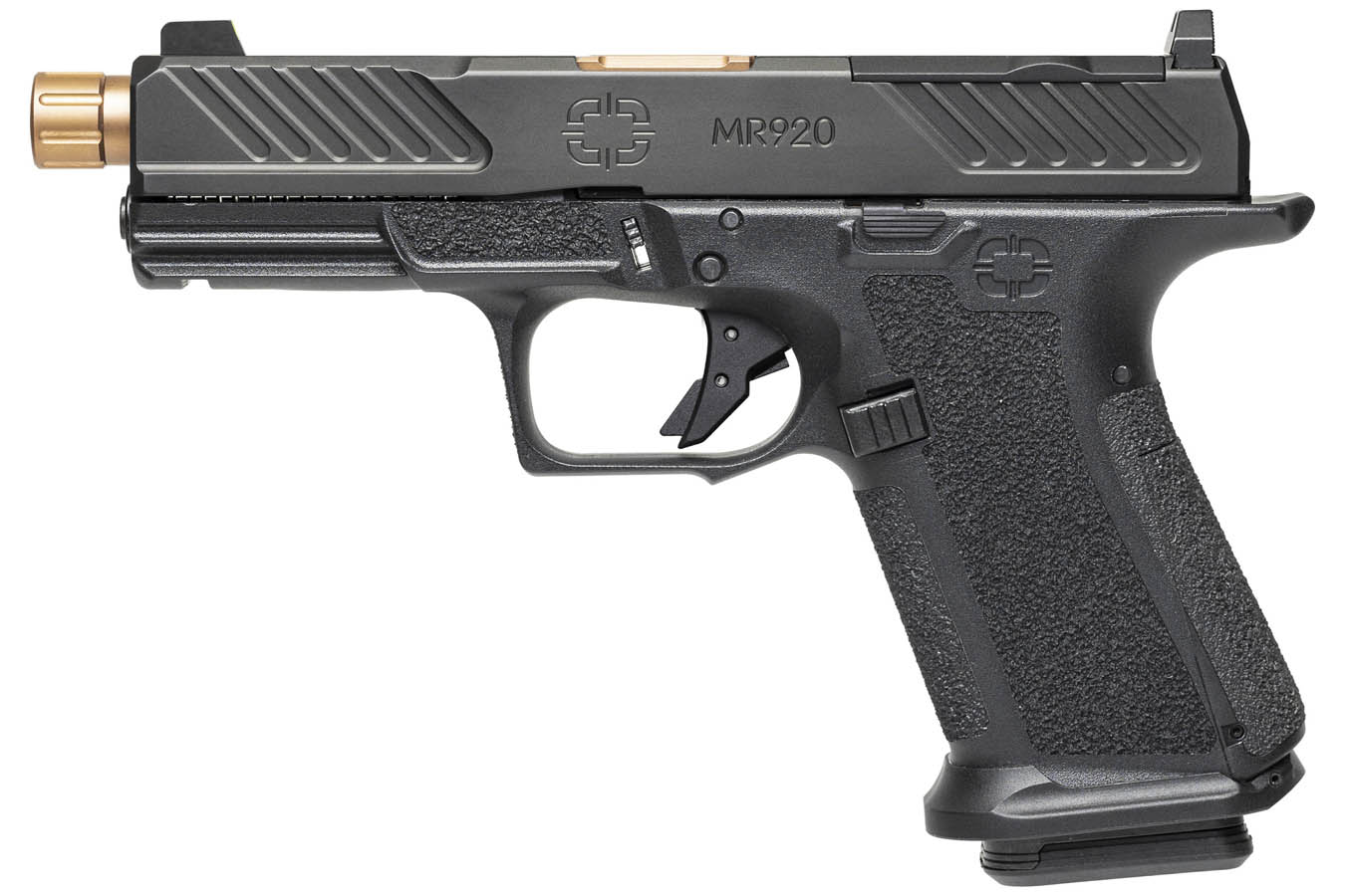 SHADOW SYSTEMS MR920 Combat 9mm Optic Ready Black Pistol with 4.5 Inch Bronze Spiral Fluted Threaded Barrel